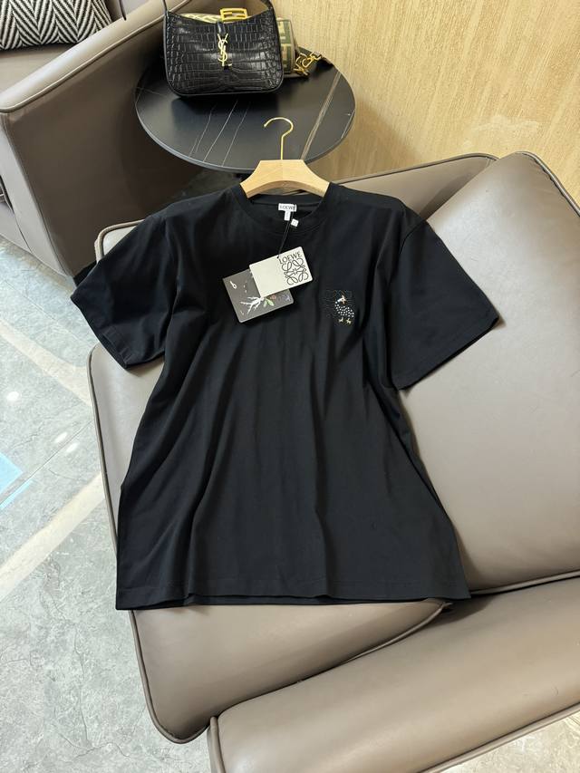 新款t恤 Loewe 顶级复制 1:1 定制版 刺绣 孔雀短袖t恤 黑色 Sml